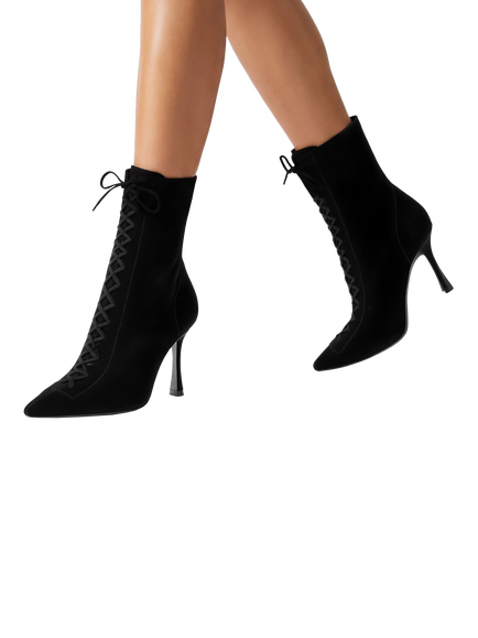 Carvela Leoni Suede Lace Up Stiletto Heel Ankle Boots - view 2, Black
