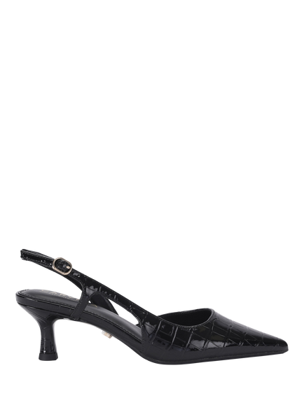 Carvela Alina Croc Effect Slingback Court Shoes, Black, Black