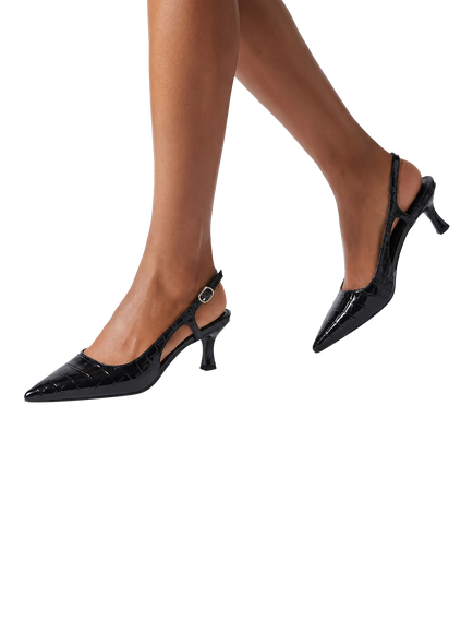 Carvela Alina Croc Effect Slingback Court Shoes, Black - view 2, Black