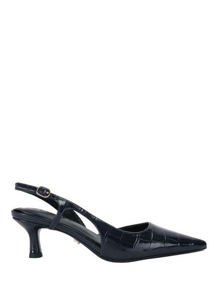 Carvela Alina Croc Effect Slingback Court Shoes, Navy, Navy