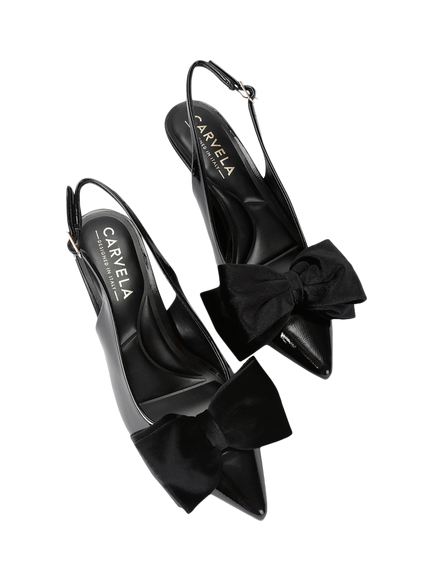 Carvela Gianna Patent Stiletto Heel Velvet Bow Court Shoes - view 2, Black