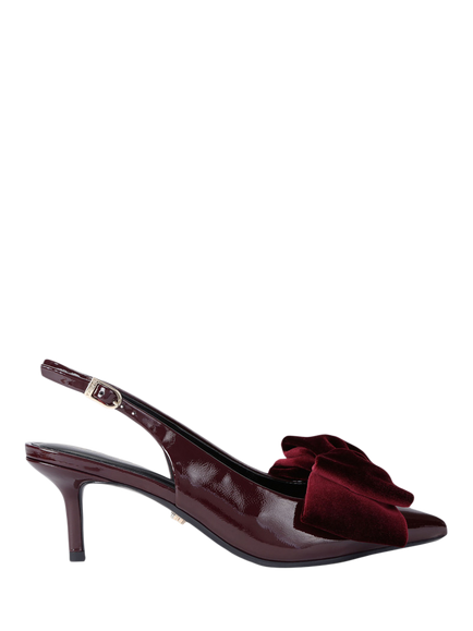Carvela Gianna Patent Stiletto Heel Velvet Bow Court Shoes, Wine