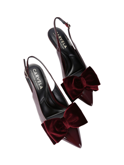 Carvela Gianna Patent Stiletto Heel Velvet Bow Court Shoes - view 2, Wine