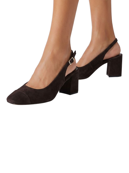 Carvela Harper Suede Block Heel Slingback Court Shoes, Dark Brown - view 2, Dark Brown