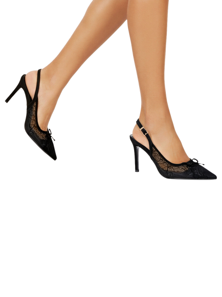 Carvela Positano Lace Pointed Slingback Courts - view 2, Black