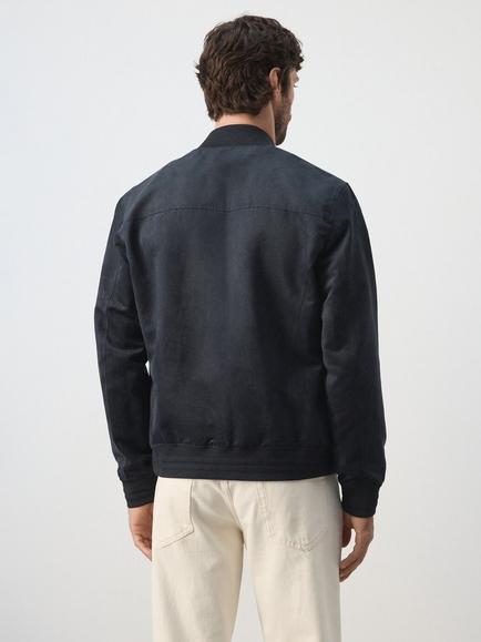 Mango Faux Suede Bomber Jacket, Navy - view 2, Navy