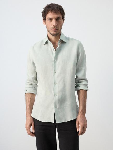 Mango Regular Fit Linen Shirt, Aqua, Aqua