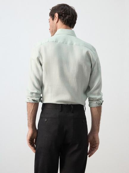 Mango Regular Fit Linen Shirt, Aqua - view 2, Aqua