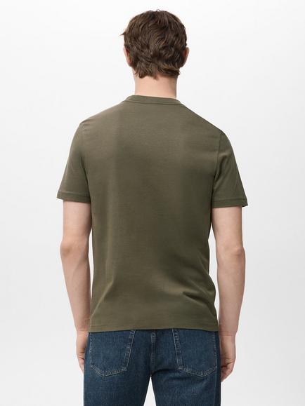 Mango Slim Fit Cotton V-Neck T-Shirt - view 2, Khaki