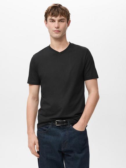 Mango Slim Fit Cotton V-Neck T-Shirt, Black