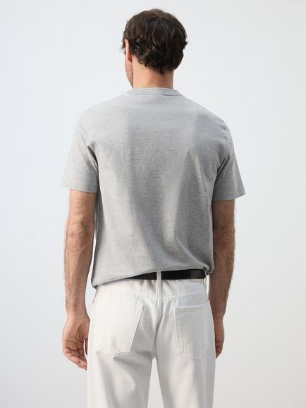 Mango Slim Fit Cotton Rich Crew Neck T-Shirt, Dark Grey Melange - view 2, Dark Grey Melange