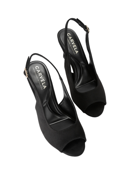 Carvela Etta Suede Peep Toe Court Shoes, Black - view 2, Black