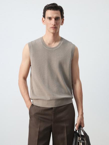 Mango Chaleco Poin Cotton Vest, Taupe, Taupe