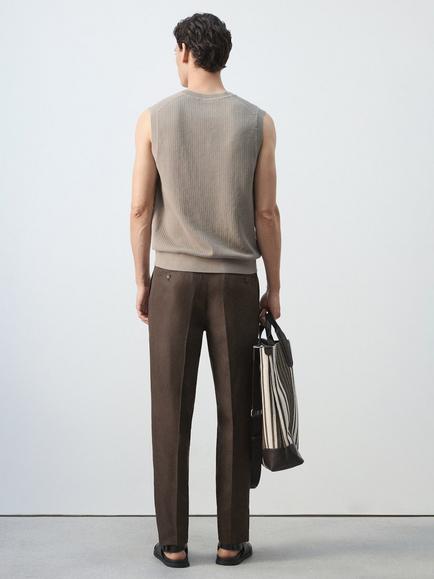 Mango Chaleco Poin Cotton Vest, Taupe - view 2, Taupe