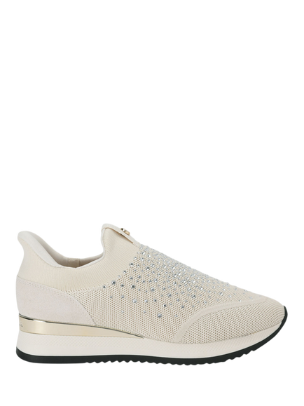 Carvela Arezzo Knit Embellished Lace Up Trainers, Bone, Bone