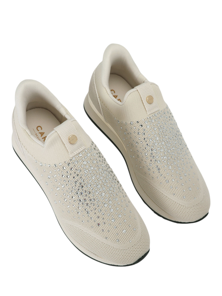 Carvela Arezzo Knit Embellished Lace Up Trainers, Bone - view 2, Bone