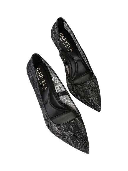 Carvela Corletta Fishnet Pointed Heeled Court Shoes, Black - view 2, Black
