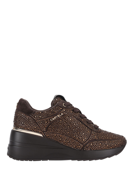 Carvela Divina Embellished Lace Up Trainers, Dark Brown, Dark Brown