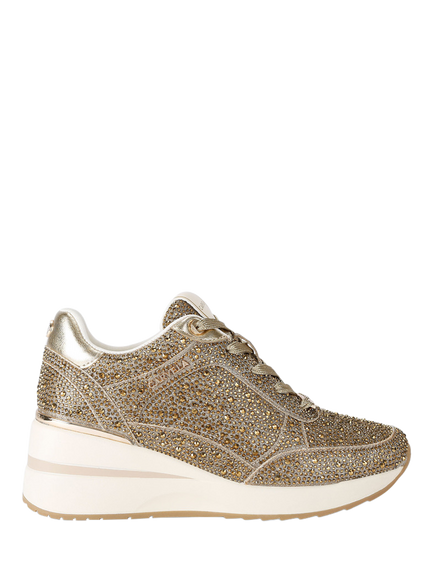 Carvela Divina Embellished Lace Up Trainers, Gold, Gold