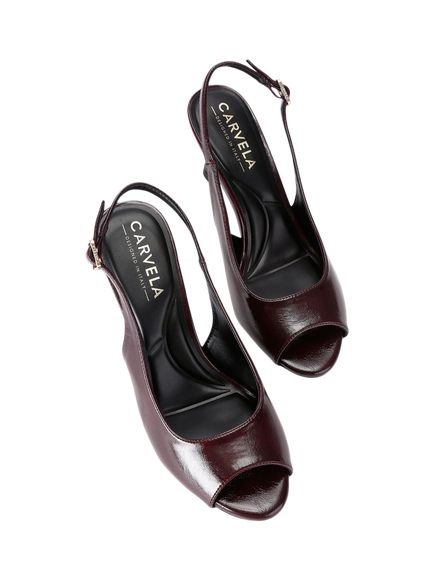 Carvela Etta Patent Peep Toe Court Shoes, Wine - view 2, Wine