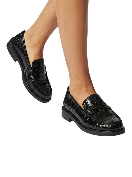 Carvela Lentini Patent Croc Embossed Loafers, Black - view 2, Black