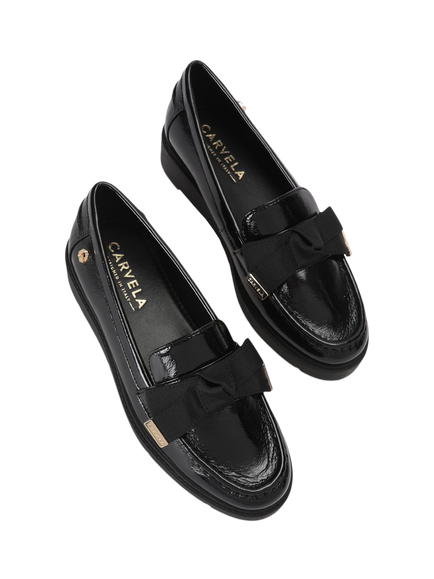 Carvela Sky Bow Detail Leather Loafers, Black - view 2, Black