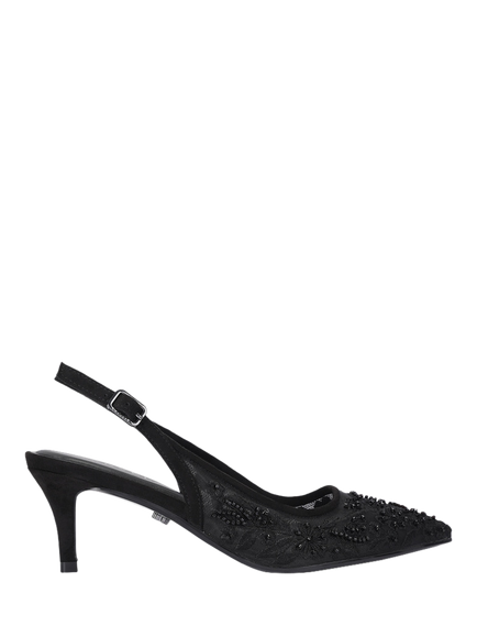 Carvela Positano Lace Pointed Slingback Courts, Black, Black