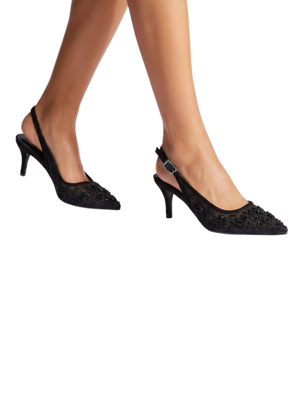 Carvela Positano Lace Pointed Slingback Courts, Black - view 2, Black