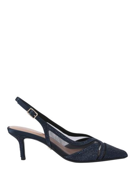 Carvela Fantastico Wide Fit Embellished Stiletto Heel Slingback Court Shoes, Navy, Navy