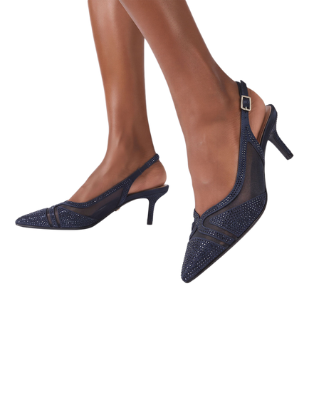 Carvela Fantastico Wide Fit Embellished Stiletto Heel Slingback Court Shoes, Navy - view 2, Navy