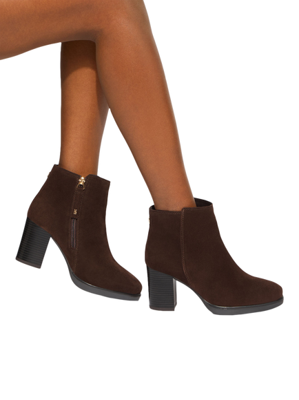 KG Kurt Geiger Sage Suede Stacked Heel Ankle Boots, Brown - view 2, Brown