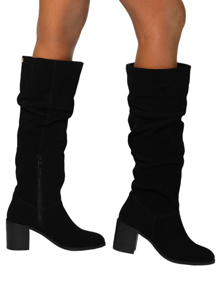 KG Kurt Geiger Sylvie Suede Slouchy Knee High Boots, Black - view 2, Black