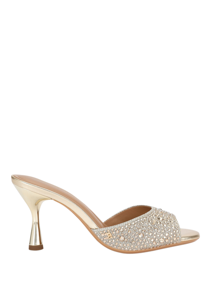 KG Kurt Geiger Autumn Embellished Flared Heel Mule Sandals, Gold, Gold