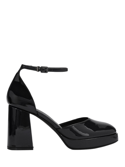 KG Kurt Geiger Sidney Patent Block Heel Sandals, Black, Black