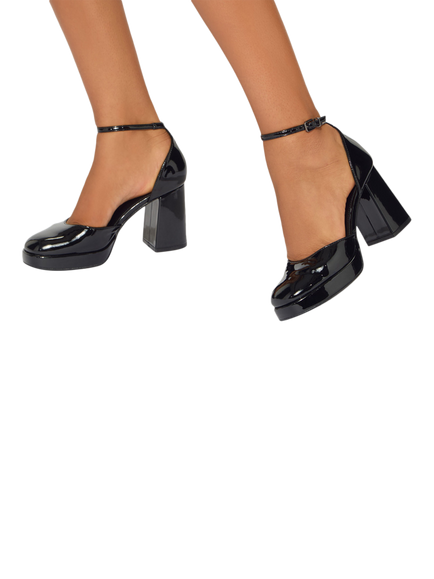 KG Kurt Geiger Sidney Patent Block Heel Sandals, Black - view 2, Black