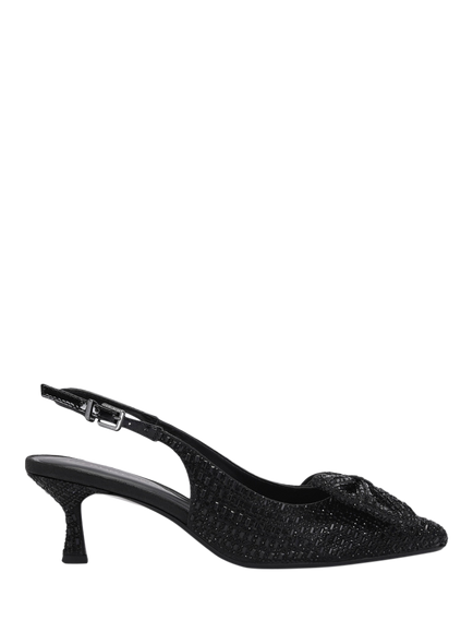 KG Kurt Geiger Tilly Jewel Bow Flared Heel Court Shoes, Black, Black
