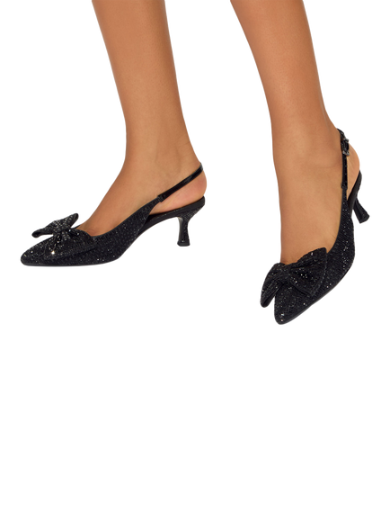 KG Kurt Geiger Tilly Jewel Bow Flared Heel Court Shoes, Black - view 2, Black