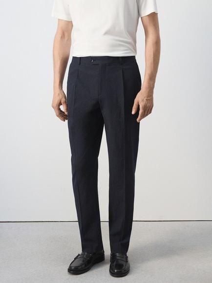 Mango Cotton Rich Slim Fit Trousers, Navy, Navy