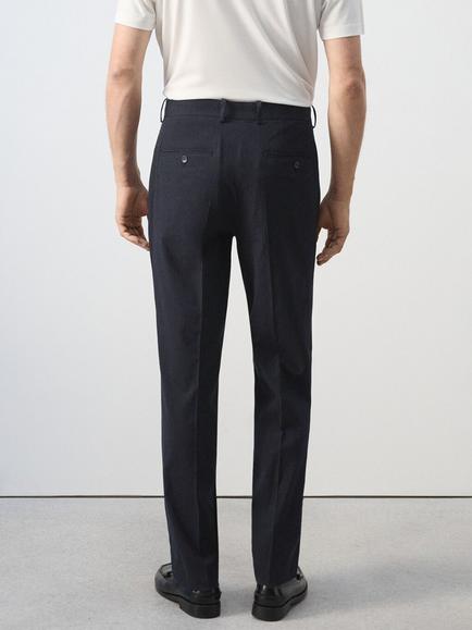Mango Cotton Rich Slim Fit Trousers, Navy - view 2, Navy