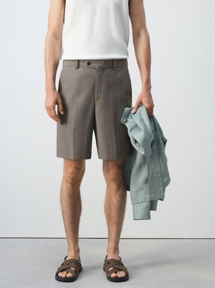 Mango Pinstripe Bermuda Shorts, Mink, Mink