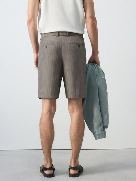 Mango Pinstripe Bermuda Shorts, Mink - view 2, Mink