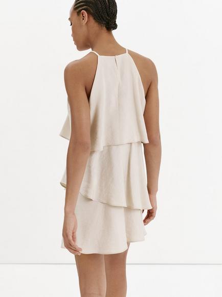 Mango Halterneck Layered Mini Dress, Raw - view 2, Raw