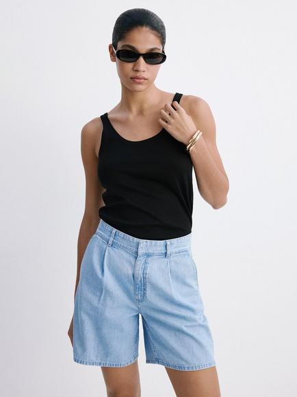 Mango Floaty Denim Shorts, Light Blue, Light Blue