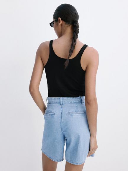 Mango Floaty Denim Shorts, Light Blue - view 2, Light Blue