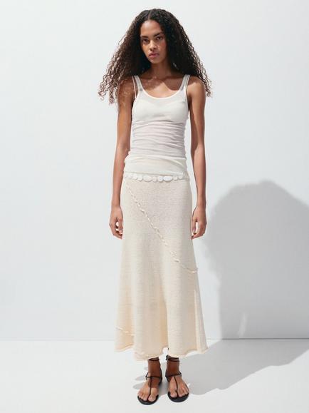 Mango Fine Knit A-Line Maxi Skirt, Sand, Sand