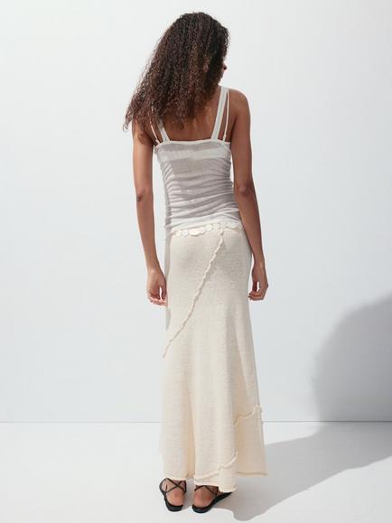 Mango Fine Knit A-Line Maxi Skirt, Sand - view 2, Sand