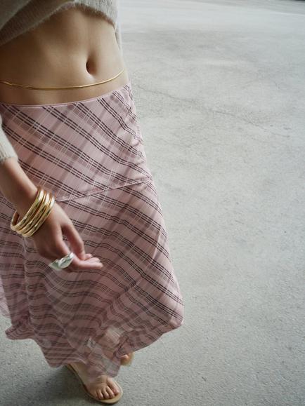 Mango Gingham Asymmetric Midi Skirt, Pink - view 2, Pink