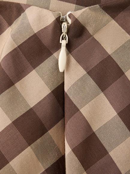 Mango Gingham Gathered Detail Midi Skirt, Chocolate - view 2, Chocolate