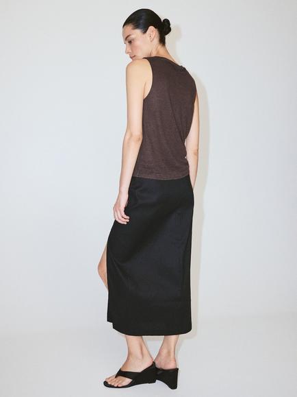 Mango Draped Cowl Neck Linen Top - view 2, Brown