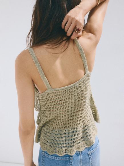 Mango Textured Knit Cami, Pastel Green - view 2, Pastel Green